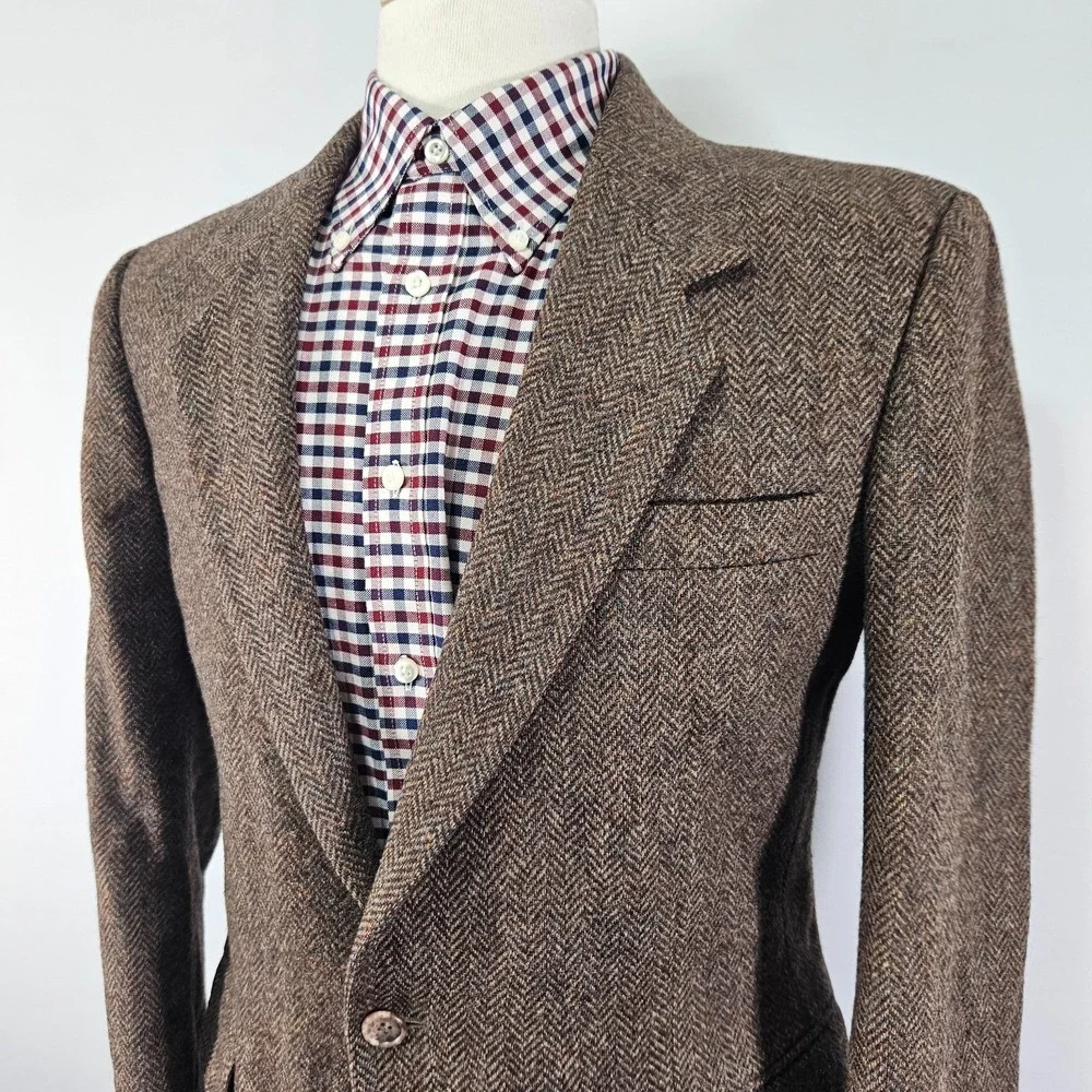 VTG Haggar Men's Tweed Sport Coat Blazer Two Button Brown Herringbone 40R‎